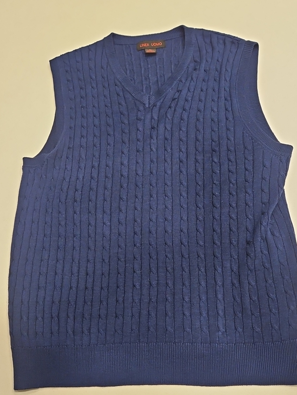 Linea Uomo Men's Blue Cable-Knit V-Neck Sweater Vest